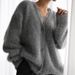 Women's Oversized VNeck Cardigan Sweater Soft Acrylic Knit Fall Winter Coat Cozy Casual Long Sleeve Open Front Outerwear (Grey/Khaki/Black/Pink/White)_ecoleips.com