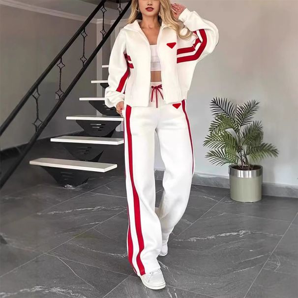 Women's Silicone Print Two-Piece Set - Trendy Color Block Tracksuit For Casual & Sporty Style_ecoleips.com