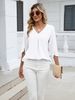 K Fashionable Mid Sleeve Pleated V-neck Loose Fitting Women's Top_ecoleips.com