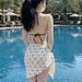 Women's Floral Two-Piece Bikini Swimsuit Slimming Push-Up Style Skirt Halter Neck Design for Beach And Hot Springs_ecoleips.com