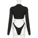 Women's Black Strappy Cutout Jumpsuit round Neck Slim Fit Cropped Long Sleeves Trendy Sexy T-Shirt Wholesale_ecoleips.com