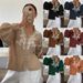 Women's V Neck Long Sleeve Top Heavy Embroidery Pearl Single Breasted European American Style Solid Color Lantern Top_ecoleips.com