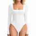 plus Size Women's Cross-Border European American Style Slim Fit Bodysuits Long Sleeves Square Neck Base Layer T Shirts_ecoleips.com