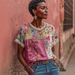 Women's Patchwork round Neck Pullover T-Shirt Artistic Retro Print Linen Top Elegant Spring Summer New Style Cross Border 2025_ecoleips.com