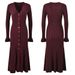 Elegant Slim Fit Long Dress For Women V Neck Long Sleeve Solid Color Metal Buckle Detail Casual Knit Dress_ecoleips.com