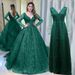 Blue wedding dress autumn and winter new long-sleeved beaded sequins full skirt sexy V-neck banquet dress _ecoleips.com