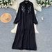 Muslim Dress Women Elegant Bow-Tie Long Sleeve Dress With Slim Knit Skirt – Chic Contrast-Color Waist Buckle Design_ecoleips.com