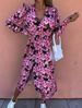 Women's Loose Long Sleeve V Neck Slim Waist Printed Dress Spring Summer_ecoleips.com