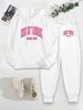 Women's Autumn And Winter Casual Fashion New York Letter Printed Thick Fleece Warm Hooded Sweatshirt+sports Pants Set-731_ecoleips.com