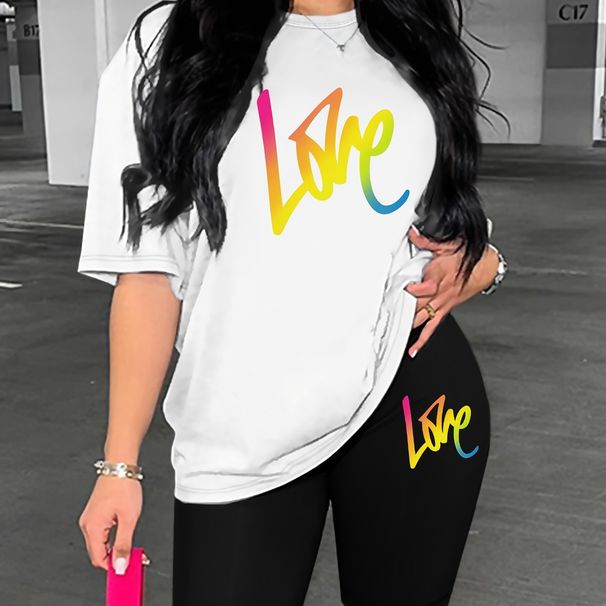 Summer Women's Casual And Fashionable Love Letter Print Loose T-shirt+shorts Two-piece Sportswear Suitable For Daily Wear-46_ecoleips.com