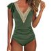 Women's Clothing ladies fashion high-end sexy jumpsuit solid color lace collar splicing one-piece swimsuit_ecoleips.com