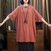Cotton And Linen Fabric, With A Stand-Up Collar; Medium-Length Design. Ideal For Summer Mothers A Simple, Stylish, Art_ecoleips.com