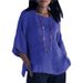 Verve New Women's Fashion Three-Quarter Sleeve Round Neck Cotton Linen Shirt Loose Top_ecoleips.com