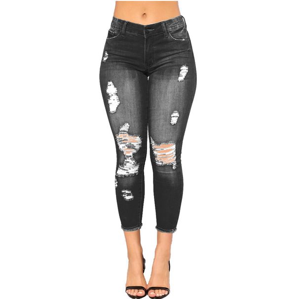 K New Ripped Denim Women's Pants With Tight And Wide Legs, European And American Women's Cropped Pants_ecoleips.com
