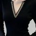 Women's Clothing Retro Black Chain V Neck Knitted Base Layer Top For Women Slimming Long Sleeve Autumn Winter Sexy Fitted Waist T-Shirt_ecoleips.com