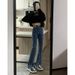 Black Slit Denim Jeans Women, Spring And Autumn 2026 New Model, High-waisted, Slim-fit, Stretchy, Micro-flared Pants For_ecoleips.com