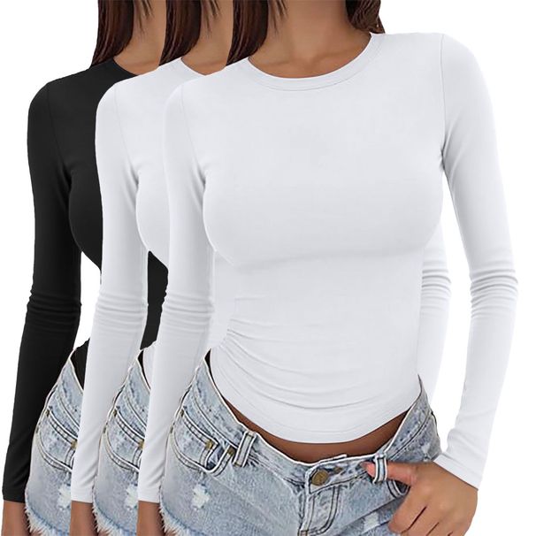 Cross-border Autumn Long-sleeve Tops, Trendy Pullover Round-neck Base Shirt, Slim-fit Women's Clothing 3PC_ecoleips.com