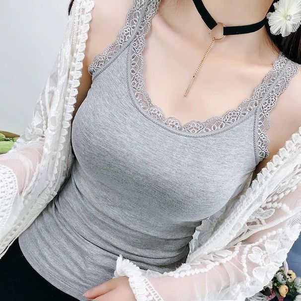 Summer Sleeveless Women Tank Top With Lace Top Red Inside Wear Lace Camisoles Loose Underwear Womens Clothing Vest_ecoleips.com