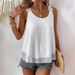 Cross-Border Summer Holiday Women's Solid Color Swiss Embossed Simple Daily Lace Trim Sleeveless Tank Top_ecoleips.com