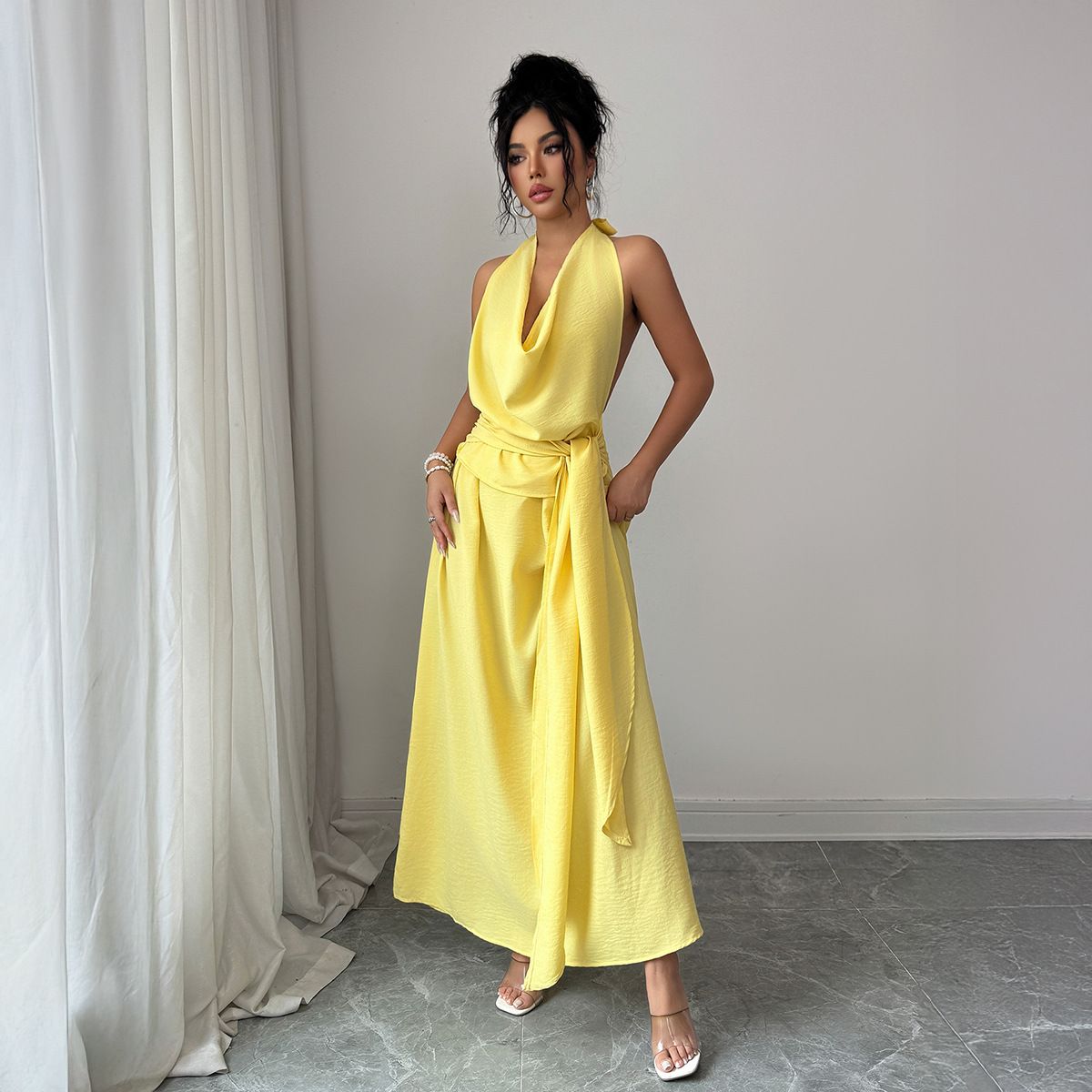 Women's Clothing Elegant French Style Women's Halter Neck Dress European American Style Spring Summer For Formal & Casual_ecoleips.com