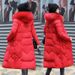 Knee-Length Faux Fur-Trimmed Puffer Coat – Women’s Letter-Printed Quilted Jacket(L-4XL, Khaki/Red/Grey/Black/Cream)_ecoleips.com