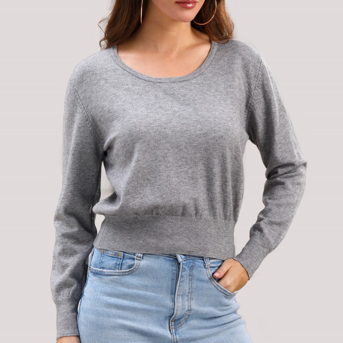 Women's Stylish Cropped Sweater - Soft & Cozy Knit Top With Unique Design, Casual Loose Fit, Striped Pattern_ecoleips.com