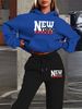 Women's Autumn And Winter Casual Fashion NEW YORK Letter Pattern Printed Thick Fleece Warm Hooded Sweatshirt+sports Pants Set-746_ecoleips.com