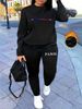 Women's Autumn And Winter Hip-hop Casual Street Paris Letter Pattern Printed Round Neck Sweatshirt+sports Pants Set-592_ecoleips.com