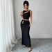 Summer New Style Women's Metallic Hollow Out Textured Sleeveless Top And Bodycon Long Skirt Set_ecoleips.com