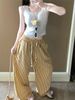 Comfortable Cloud Cotton Sleep Pants Women's Long Pants Striped Outerwear Home Clothes Spring Summer New Style Yellow Stripes_ecoleips.com