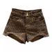 High Waisted Leopard Print Denim Shorts for Women American Style Two Button Wide Leg A-Line Slimming Hot Pants Summer 2023_ecoleips.com