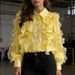 Pink Ruffled Blouse For Women French Romantic Style Long Sleeved Loose Cardigan Korean Spring High End Commuter Top_ecoleips.com