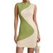 Voya 2026 New European And American Cross-Border Sexy Hot Girl Ribbed Design Color-Block Patchwork Slim Fit Bodycon Dress_ecoleips.com