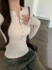 2025 New Spring And Autumn Bottom Shirt Skinny Inner Button Student Top Spice Girl Skinny Front Shoulder Long Sleeve T-Shirt Women_ecoleips.com