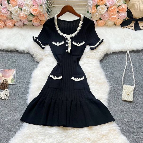 Chic Fashion Sexy Package Hips Knitted Mini Dress 2025 New Summer Women Elegant Black Ruffled Party Dress Streetwear 6U19_ecoleips.com