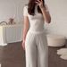 European And American Style Women's Clothing 2026 Spring New Fashion Round Neck Slim Casual Versatile Loose Stretch Wide Leg Pants Suit_ecoleips.com