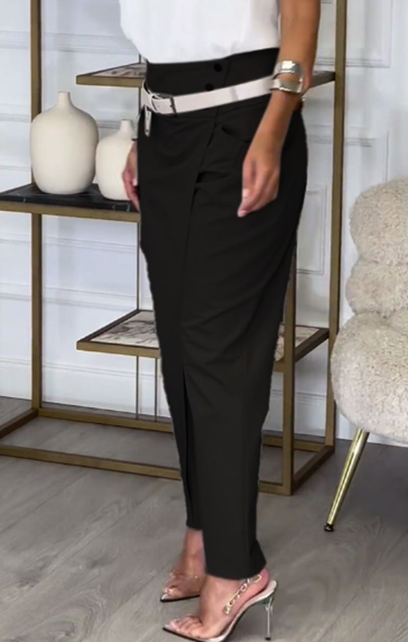 Women's Clothing Autumn New Leisure Solid Color Irregular Slim Casual Pants Women_ecoleips.com