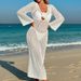 Women's Slim Fit Long Dress V Neck Three Dimensional Floral Print Sexy Hollow Out Backless Strappy Cover Up Beach Dress_ecoleips.com