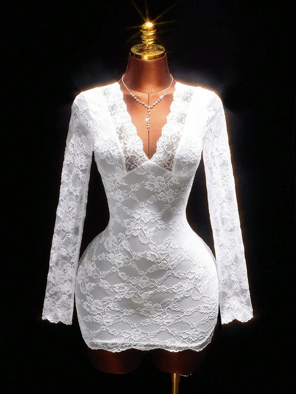 New Women's Sexy Elegant Lace Deep V Slim Fit Bodycon Dress Spring Summer Fashionable Casual Short Dress_ecoleips.com