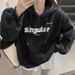 Women's Salt-Colored Fleece Lined Hooded Sweatshirt Korean Style Plus Size Loose Top For Autumn Winter Casual Elegant Fashion_ecoleips.com
