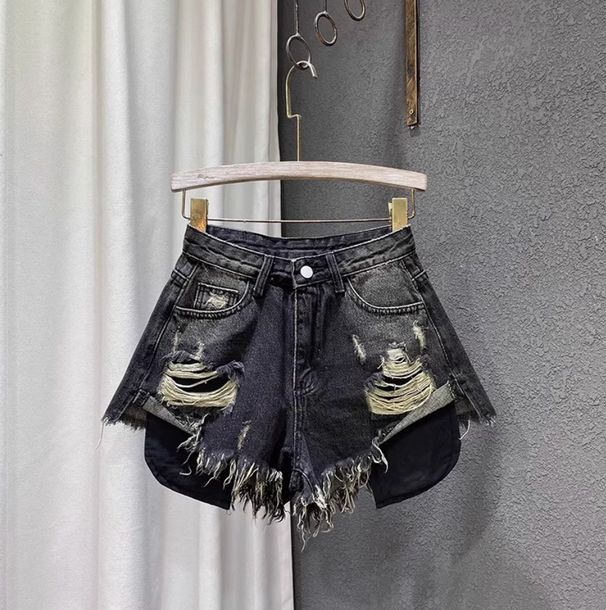 Summer Slim Fit High Waist Women's Denim Shorts Light Color Ripped Design Sexy a Line Wide Leg Hot Pants_ecoleips.com