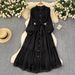 Women's Clothing Cool Style Dress Heavy Lace Patchwork Receiving Waist Strap Temperament Long Swing Holiday Dress_ecoleips.com