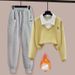 Preppy Style Women's Fake Two-Piece Outfit - Loose Fit Top With Jogger Pants, Casual College Chic Set_ecoleips.com