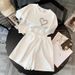 Women's White Casual Sportswear Set Summer Fashionable Loose Fit Short Sleeve Top & Shorts Two-Piece Outfit_ecoleips.com