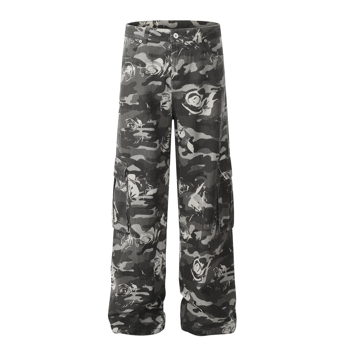 OREETA | Wilderness Loose American Trendy Brand Wide Leg Pure Cotton Rose Camouflage Work Pants_ecoleips.com
