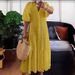 Women's Clothing Summer New Woven Solid Color V Neck Button Pleated Loose Casual Dress_ecoleips.com