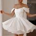 White off the Shoulder Short Evening Dress French Style for Wedding Banquets Registration Birthday Parties Annual Meetings Women's Party Wear_ecoleips.com