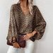 Women's Clothing V Neck Leopard Print Casual Long Sleeved Tops For Women_ecoleips.com