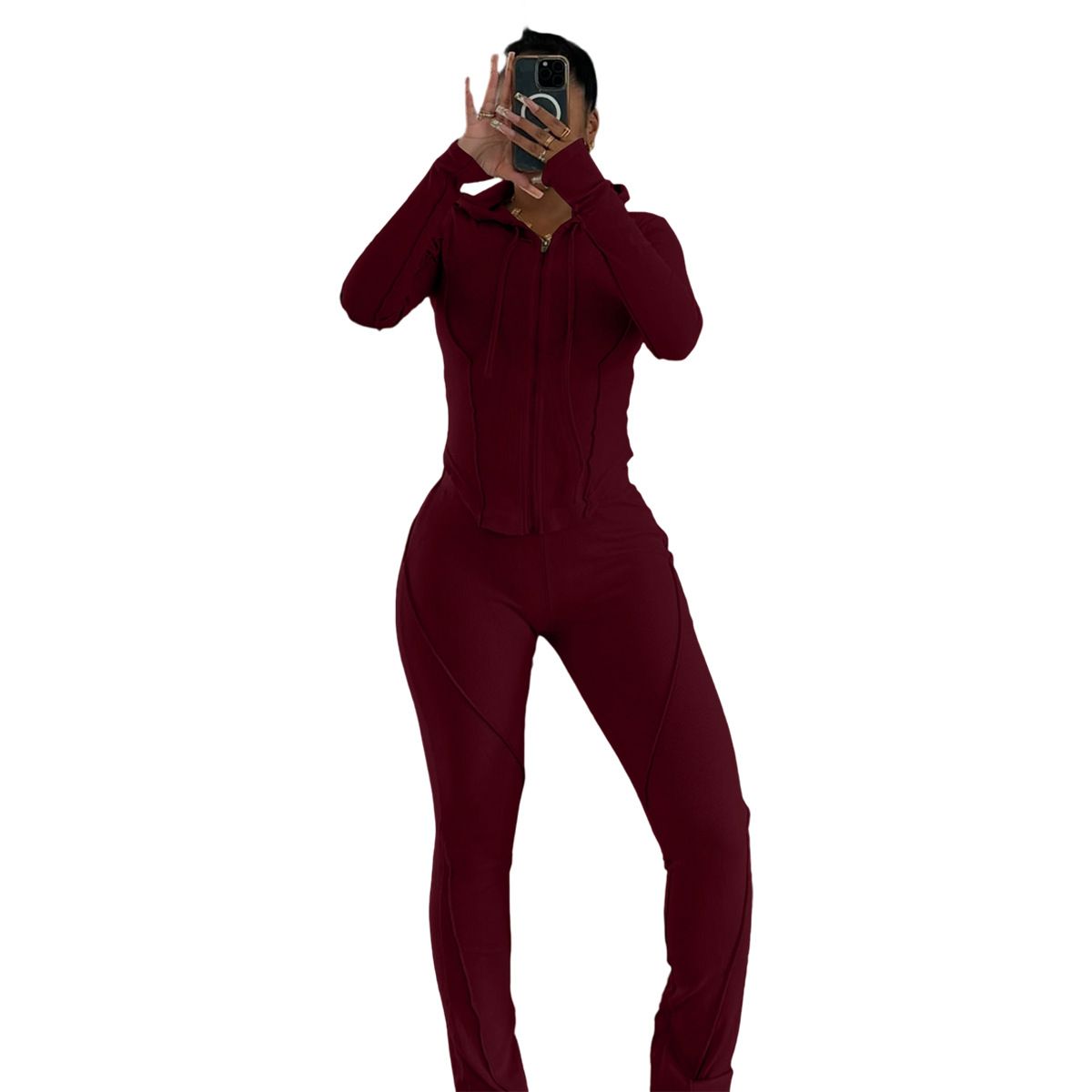 Women's Ribbed Striped Sweatshirt & Pants Set - Urban Sporty Outfit For Autumn & Winter, Fashionable Casual Loungewear_ecoleips.com