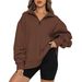 Women's Fleece Half-Zip Pullover Sweatshirt Long Sleeve Casual Loungewear No Pocket Hoodie For Fall Winter_ecoleips.com